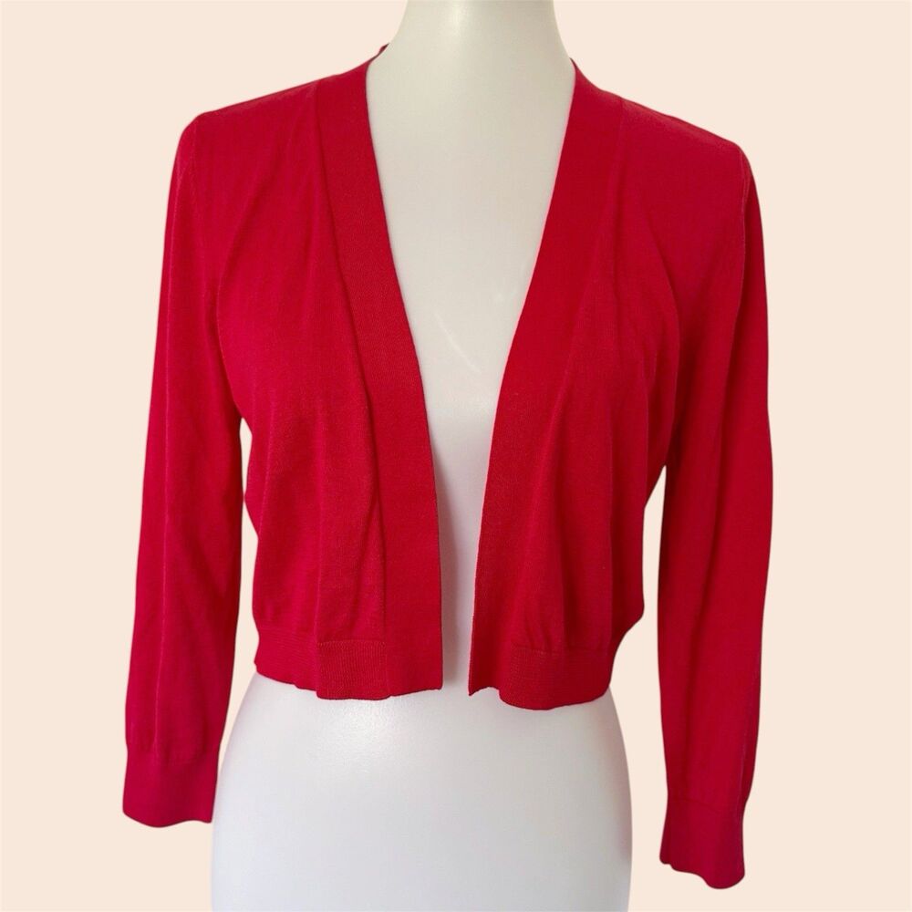 Talbots Open Shrug Cotton Modal Knit Cardigan M Red Classic Preppy Travel Medium